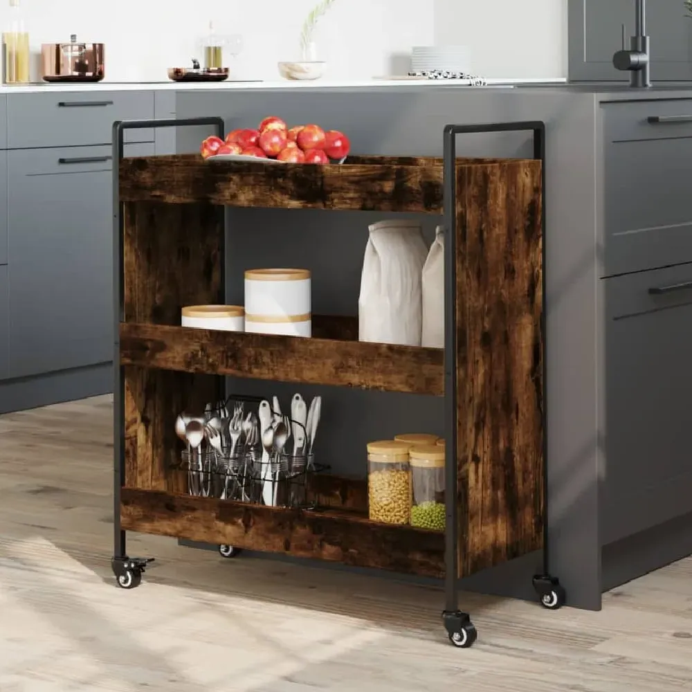 Corinth 3-Shelf Kitchen Trolley - Smoked Oak