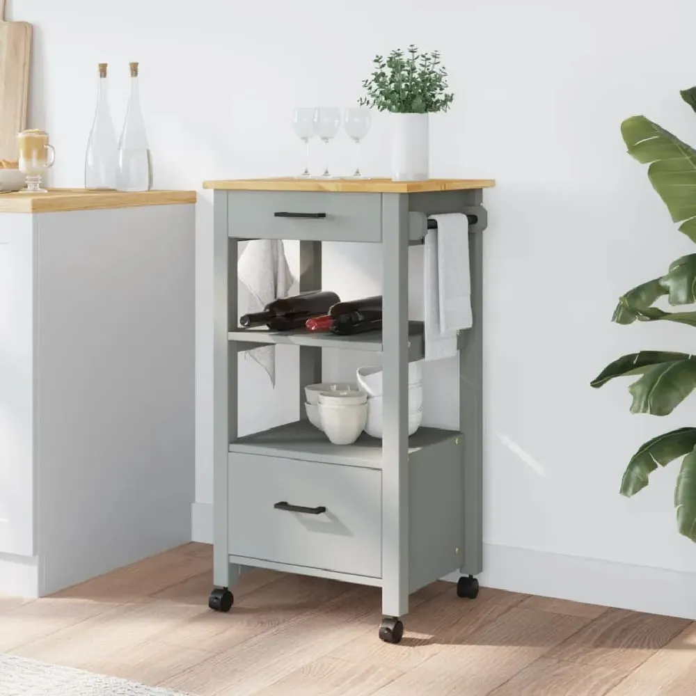Corinth Kitchen Trolley with 2 Drawers - Grey, Oak