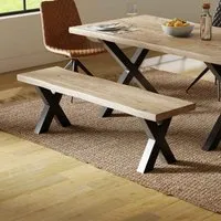 Cormira Dining Bench with X-Shape Legs - Brown, Acacia Wood alternate view
