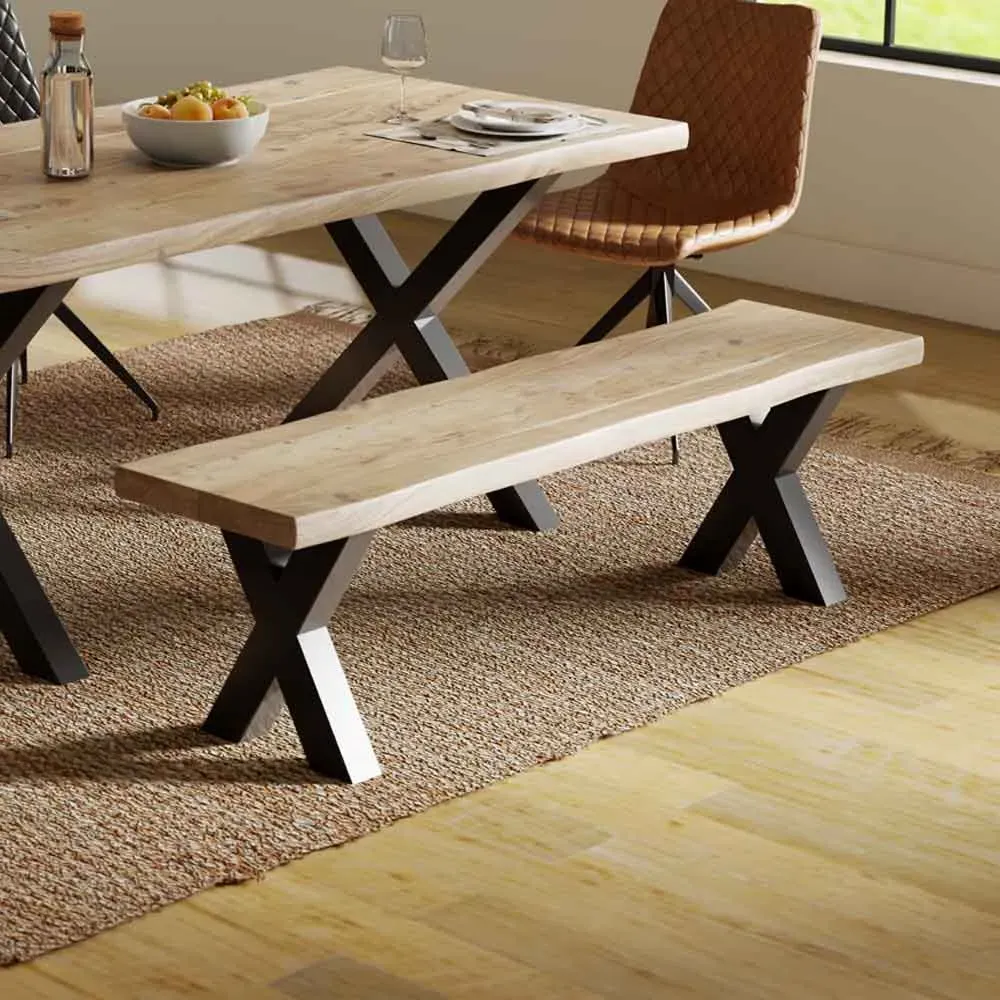 Cormira Dining Bench with X-Shape Legs - Brown, Acacia Wood product