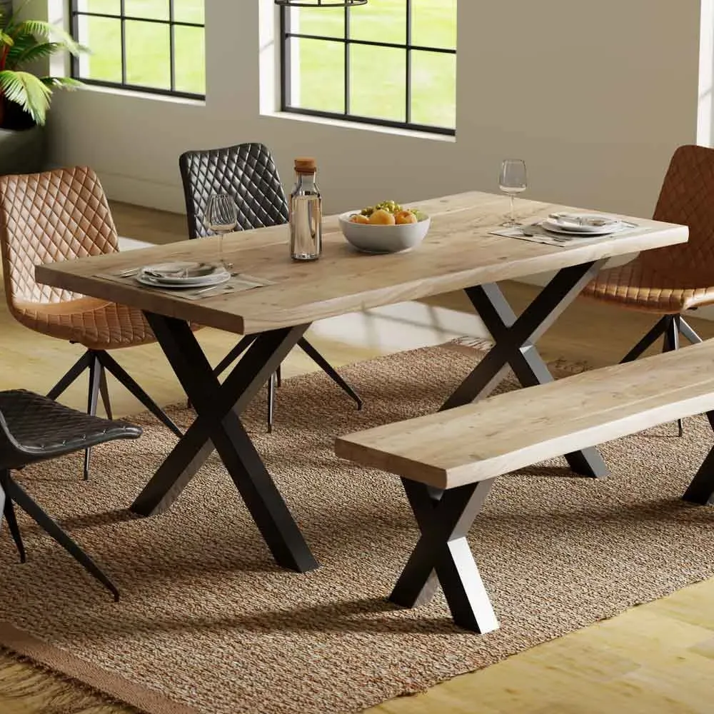 Cormira Dining Table with X-Shape Legs - Brown, Acacia Wood product