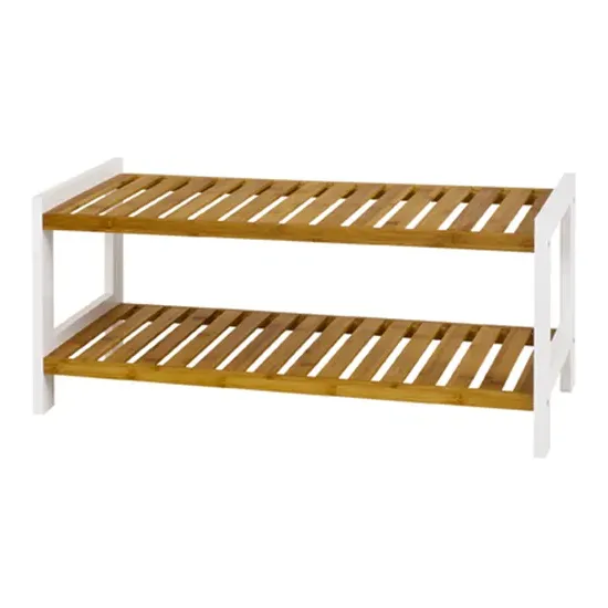 Cornville 2-Shelf Shoe Storage Rack - White, MDF & Bamboo product