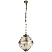 Coronet 3 Light Pendant Light - Antique Brass, Glass