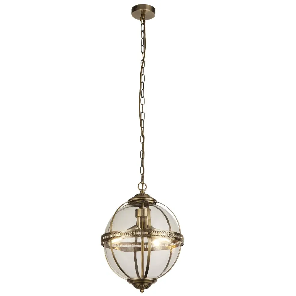 Coronet 3 Light Pendant Light - Antique Brass, Glass image