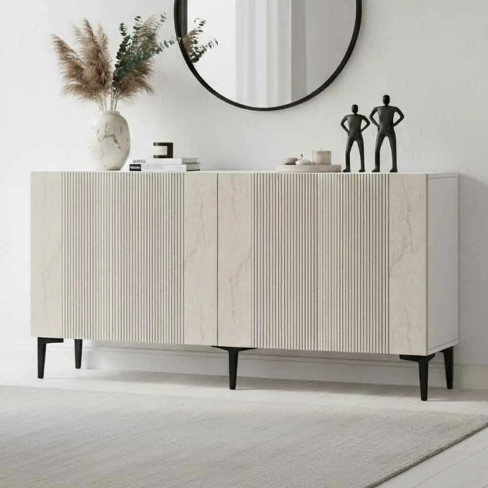 Corsa 1500mm Sideboard with 4 Doors - White, Travertine Marble Effect product