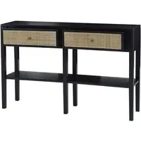 Corson Cane Rattan Console Table with 2 Drawers - Black