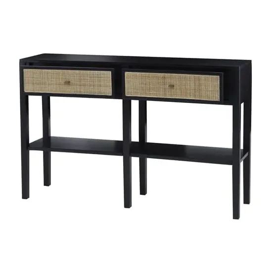 Corson Cane Rattan Console Table with 2 Drawers - Black