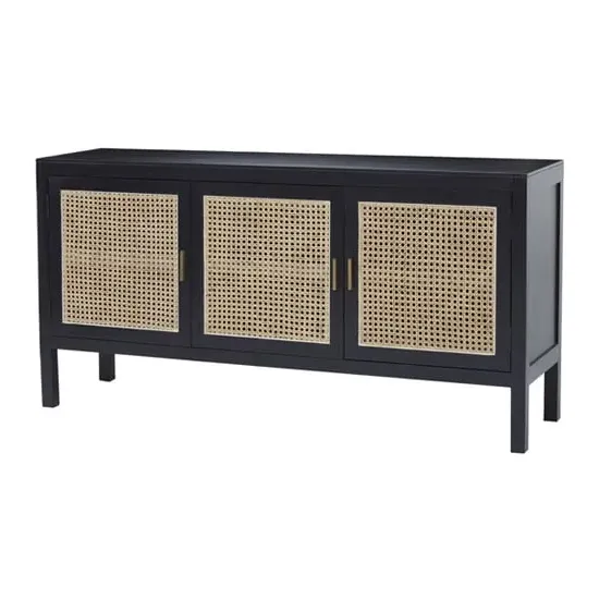 Corson Cane Rattan Sideboard with 3 Doors - Black