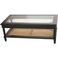 Corson Clear Glass Coffee Table with Rattan Undershelf - Black