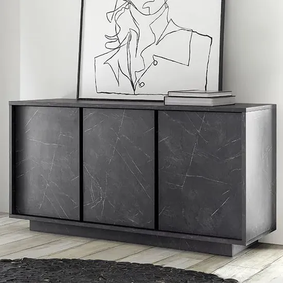 Corvi 3-Door Sideboard - Black, Marble Effect image