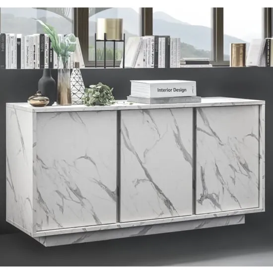Corvi 3-Door Sideboard - White, Marble Effect