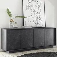 Corvi 4-Door Sideboard - Black, Marble Effect