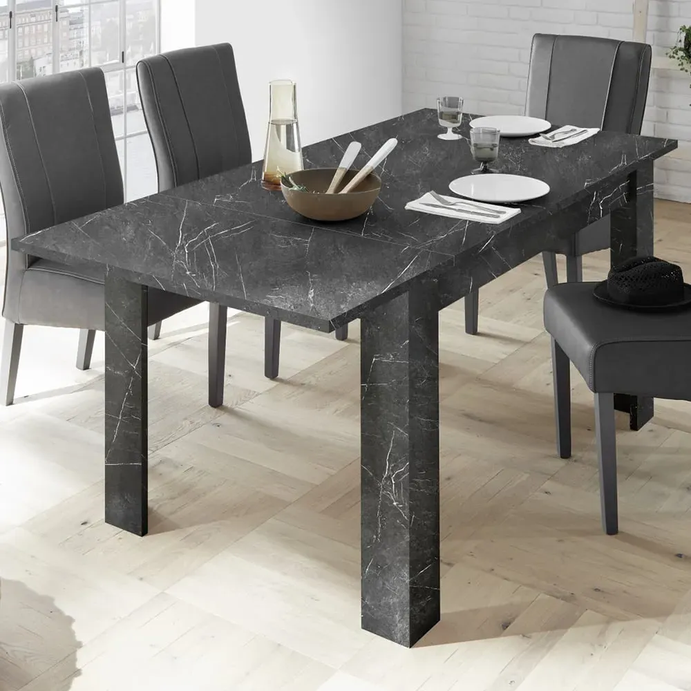 Corvi Extendable Dining Table - Black Marble Effect, Wood