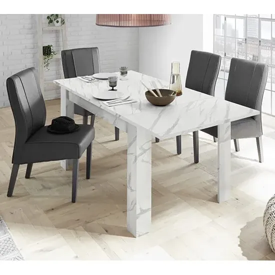 Corvi Extendable Dining Table Set with 4 Chairs - White Marble Effect