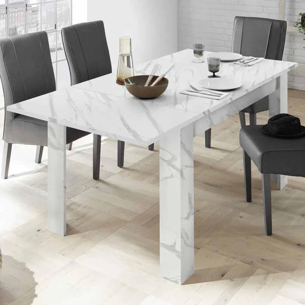 Corvi Extendable Dining Table - White Marble Effect, Wood