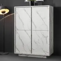 Corvi Highboard with 4 Doors - White Marble Effect, Wood