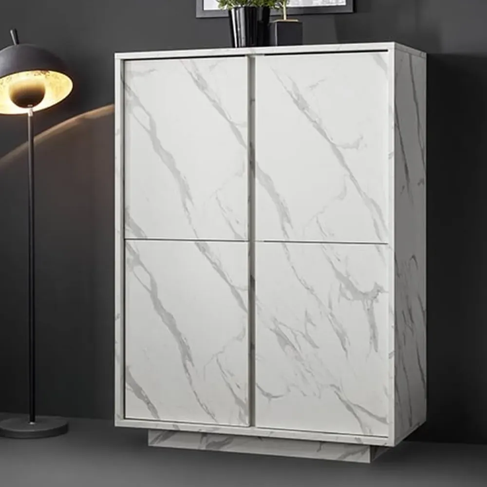 Corvi Highboard with 4 Doors - White Marble Effect, Wood