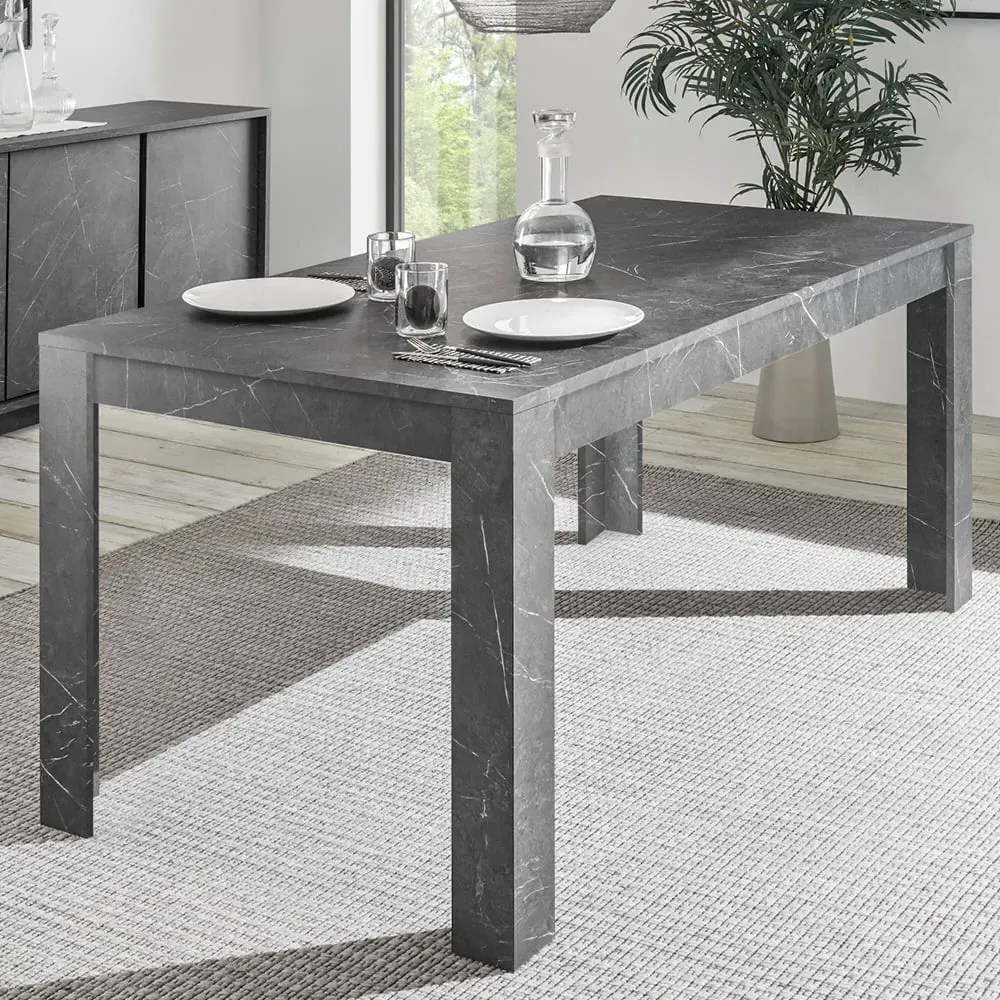Corvi Rectangular Dining Table - Black Marble Effect, Wood