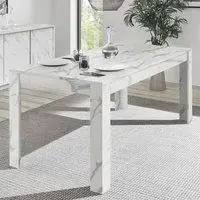Corvi Rectangular Dining Table - White Marble Effect, Wood