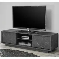 Corvi TV Stand with 2 Doors - Black Marble Effect, Wood