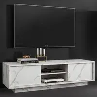 Corvi TV Stand with 2 Doors - White Marble Effect, Wood