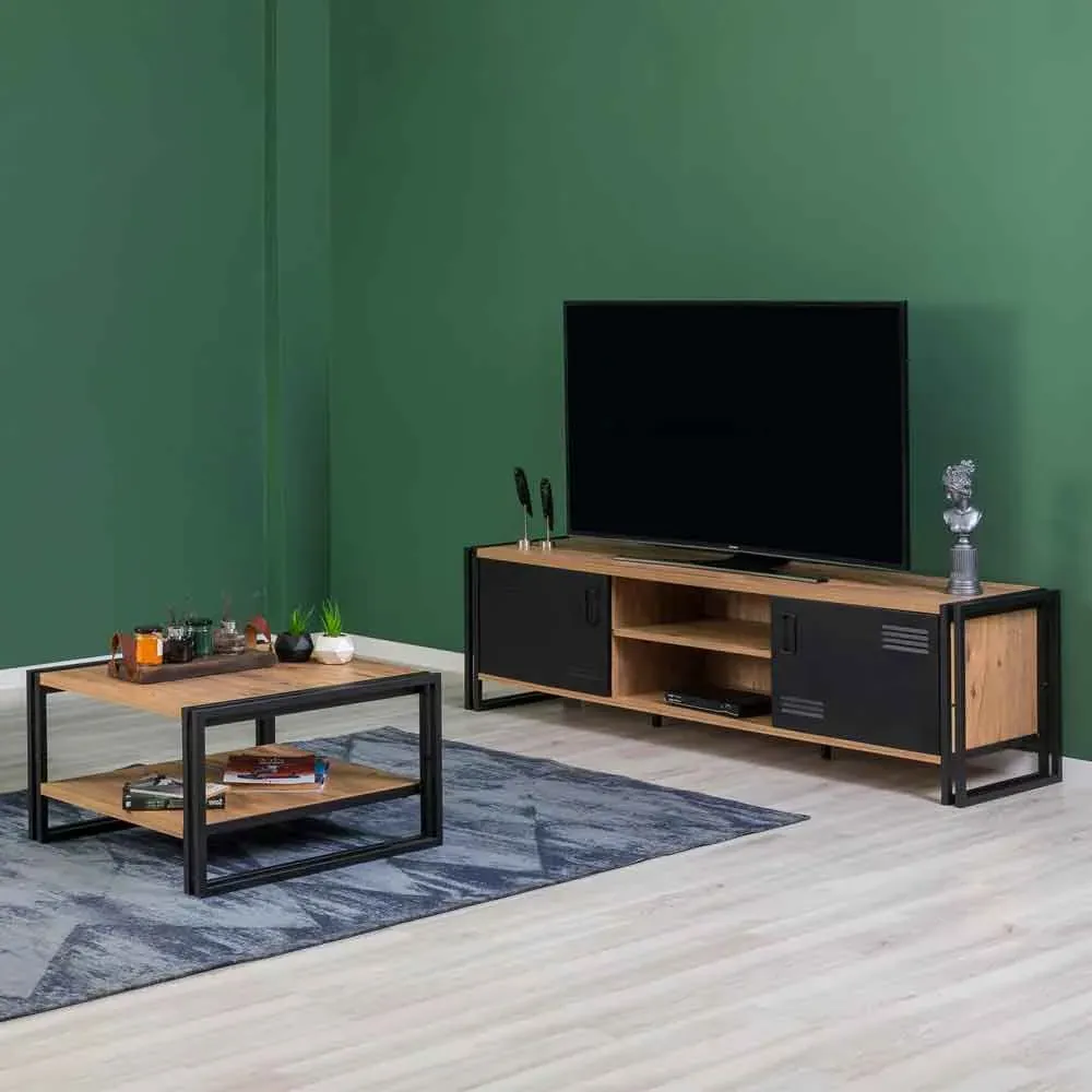 Cosmo TV Stand and Coffee Table Set - Atlantic Pine, Black product