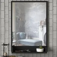 Costa Wall Mirror with Shelf - Black, Particle Board alternate view
