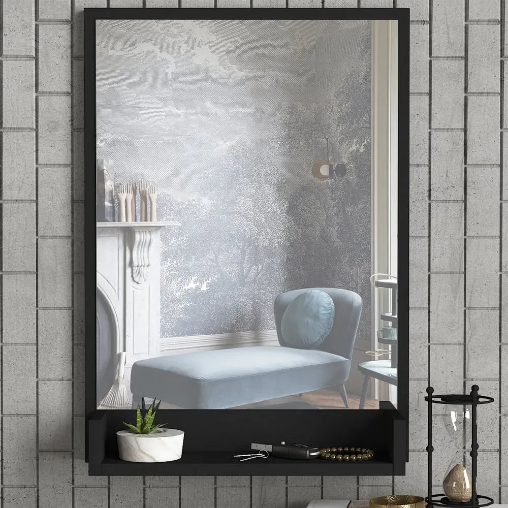 Costa Wall Mirror with Shelf - Black, Particle Board product