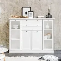 Country Glass Highboard with 4 Doors - White
