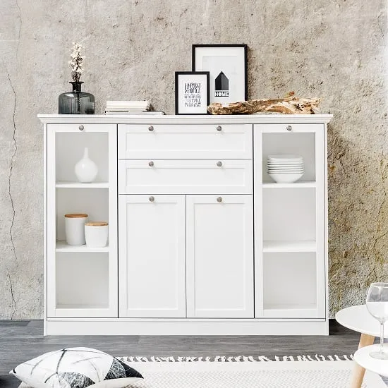 Country Glass Highboard with 4 Doors - White image