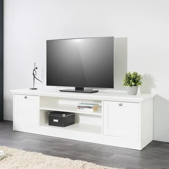 Country TV Stand with 2 Doors - White