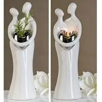 Couple Figurine Tealight Candle Holder - White, Ceramic