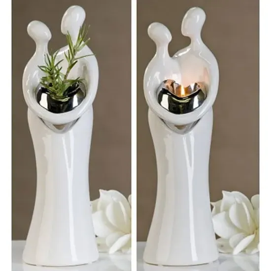Couple Figurine Tealight Candle Holder - White, Ceramic