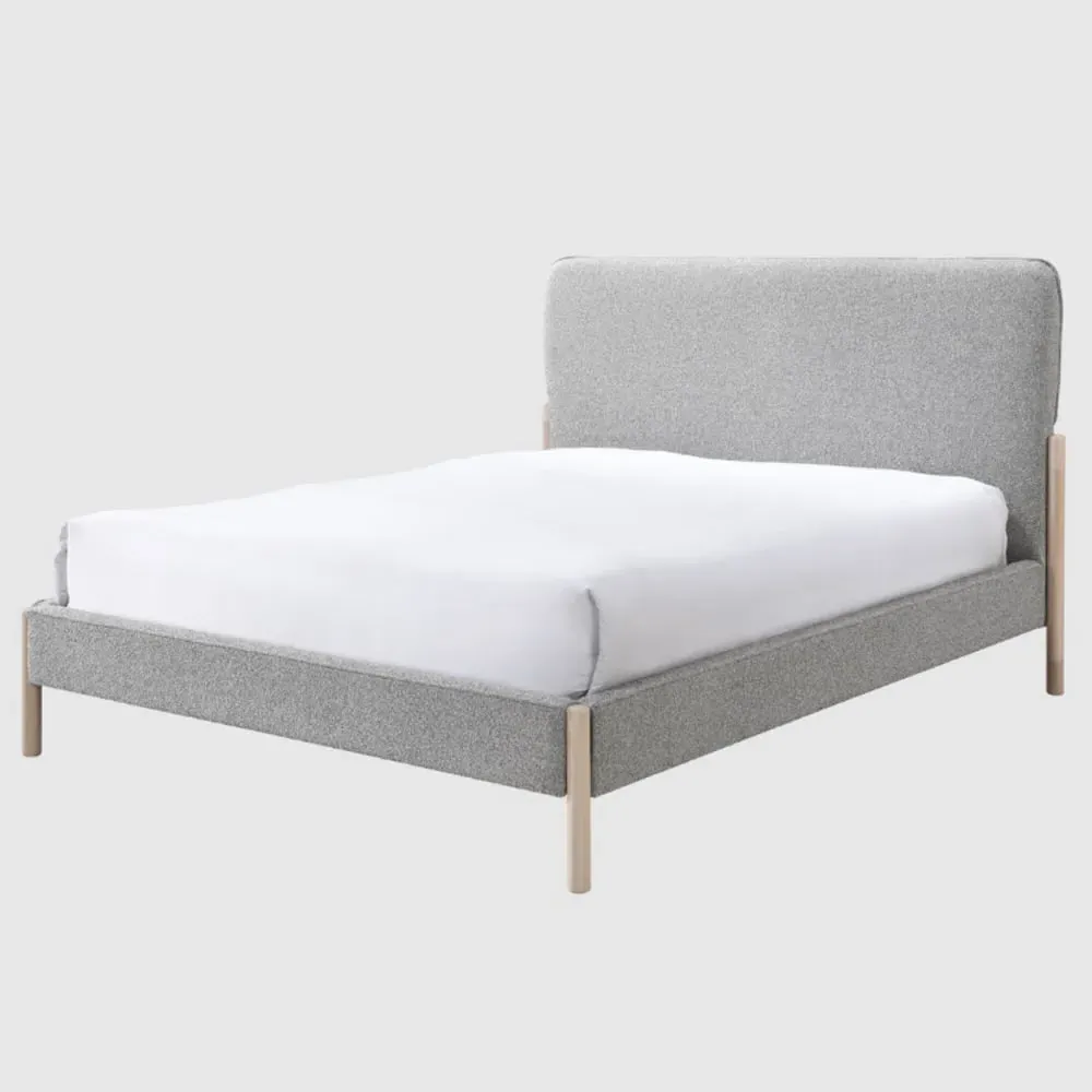 Covington King Size Bed with Wooden Legs - Steel Grey, Fabric