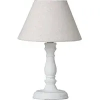 Crania Wooden Table Lamp with Beige Shade - White