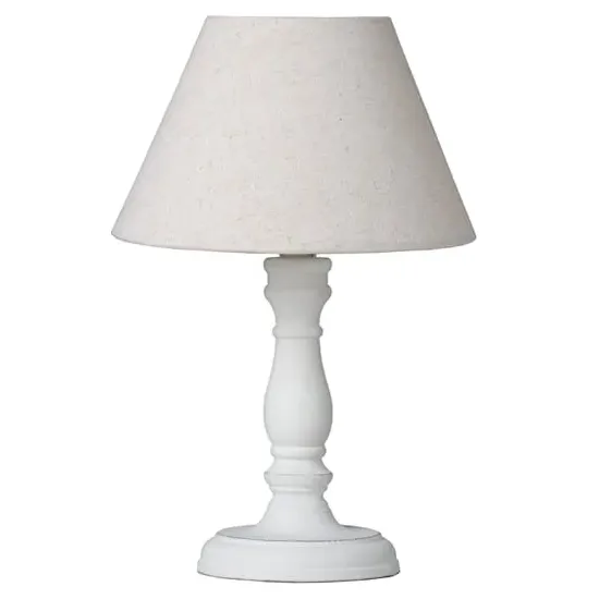 Crania Wooden Table Lamp with Beige Shade - White image