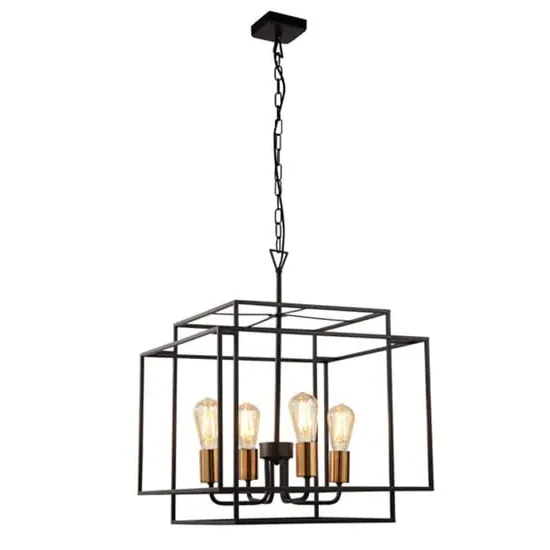 Crate 4 Light Pendant Light - Black, Steel image