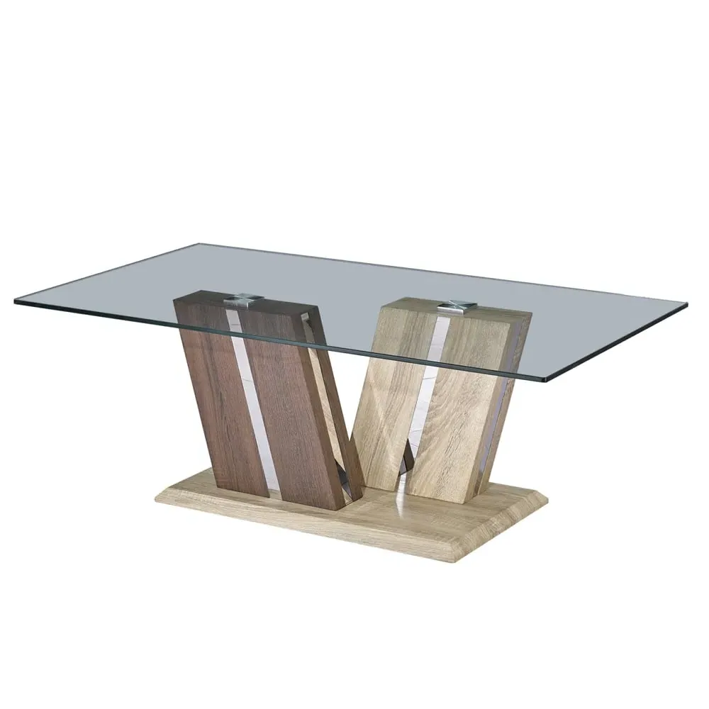 Craven Coffee Table - Clear Glass, Oak