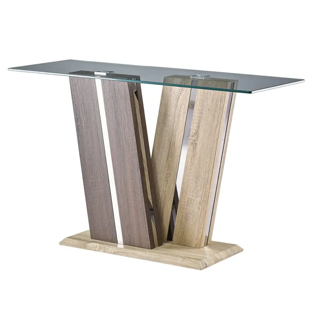 Craven Console Table - Clear Glass, Oak
