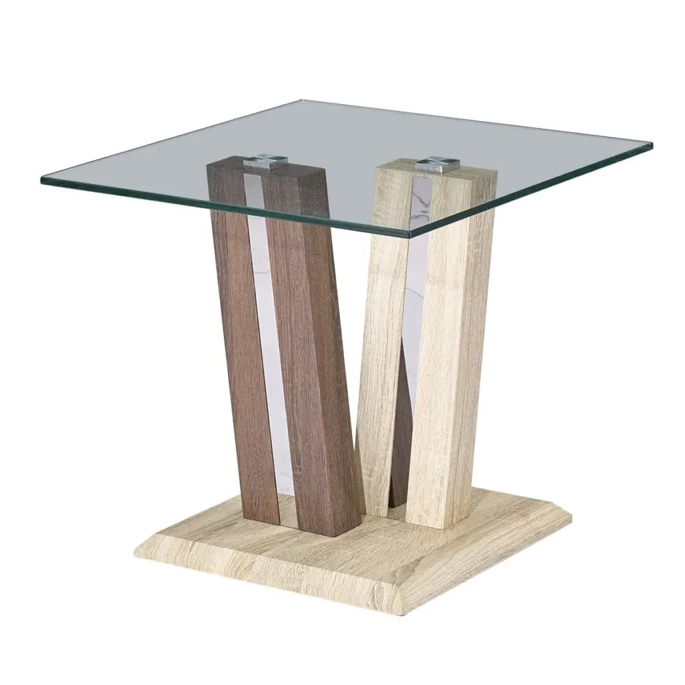 Craven End Table - Clear Glass, Oak image