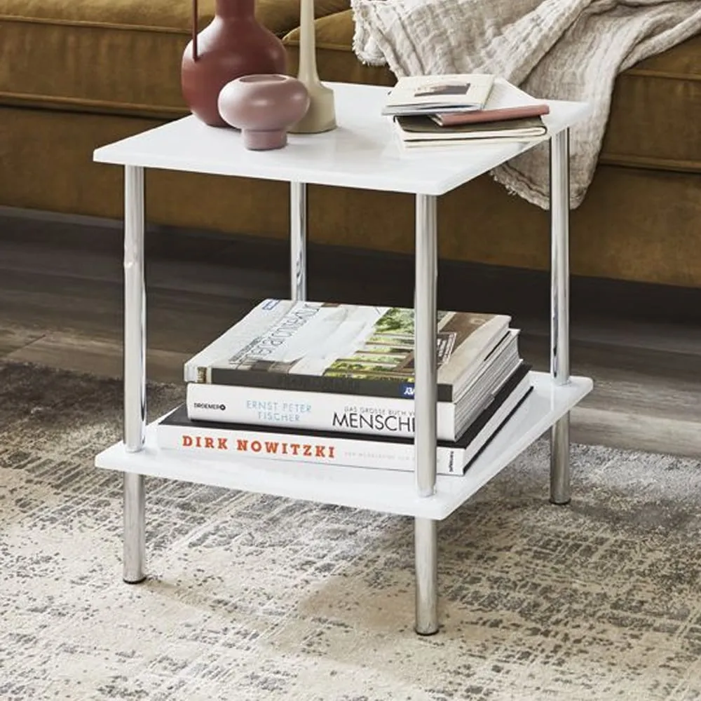 Creek End Table with Chrome Frame - White image