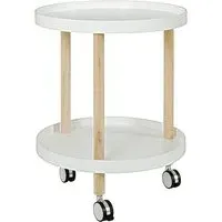 Creek Round Side Table on Castors - White, Natural Wood
