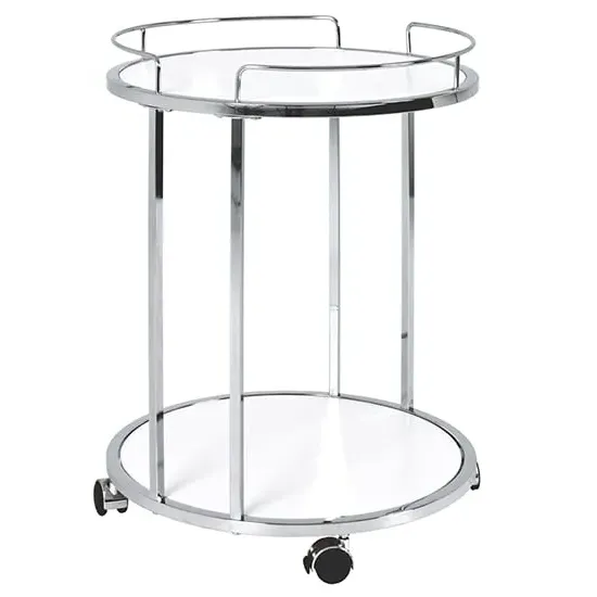 Creek Round Side Table with Castors - White, Chrome