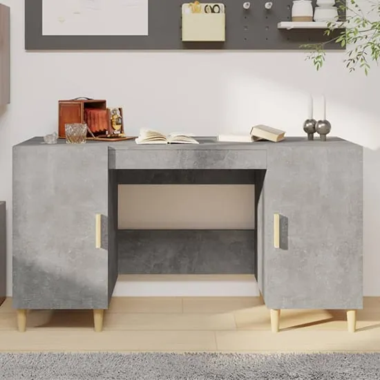 Cress Computer Desk with 2 Doors - Concrete Effect image
