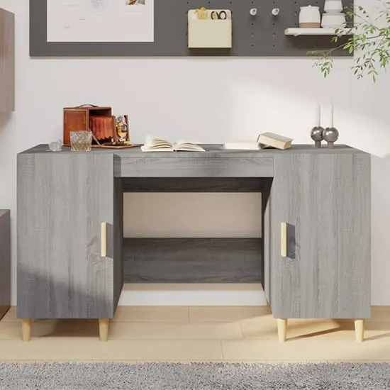 Cress Computer Desk with 2 Doors - Grey, Sonoma Oak