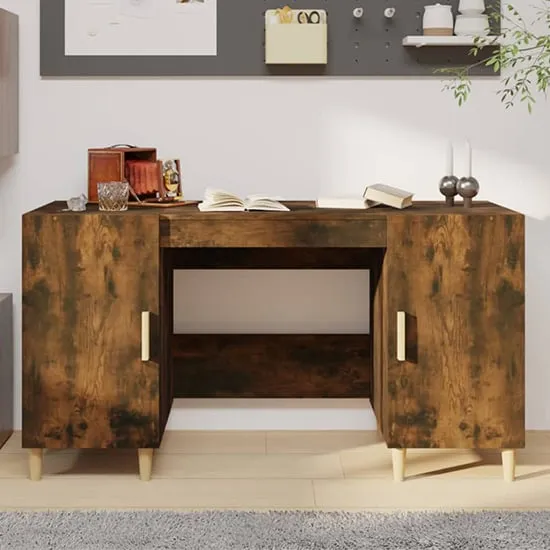 Cress Computer Desk with 2 Doors - Smoked Oak
