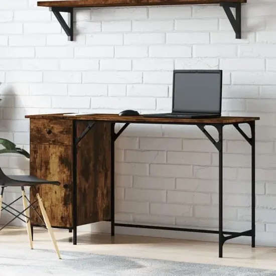 Crewe Laptop Desk with Storage - Smoked Oak