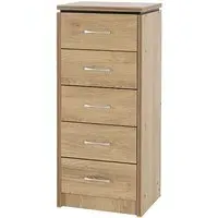Crieff Narrow Chest of 5 Drawers - Oak Effect
