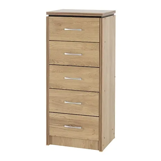 Crieff Narrow Chest of 5 Drawers - Oak Effect image
