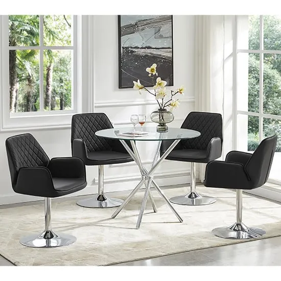 Criss Cross Round Dining Set with 4 Bucketeer Chairs - Black, Glass